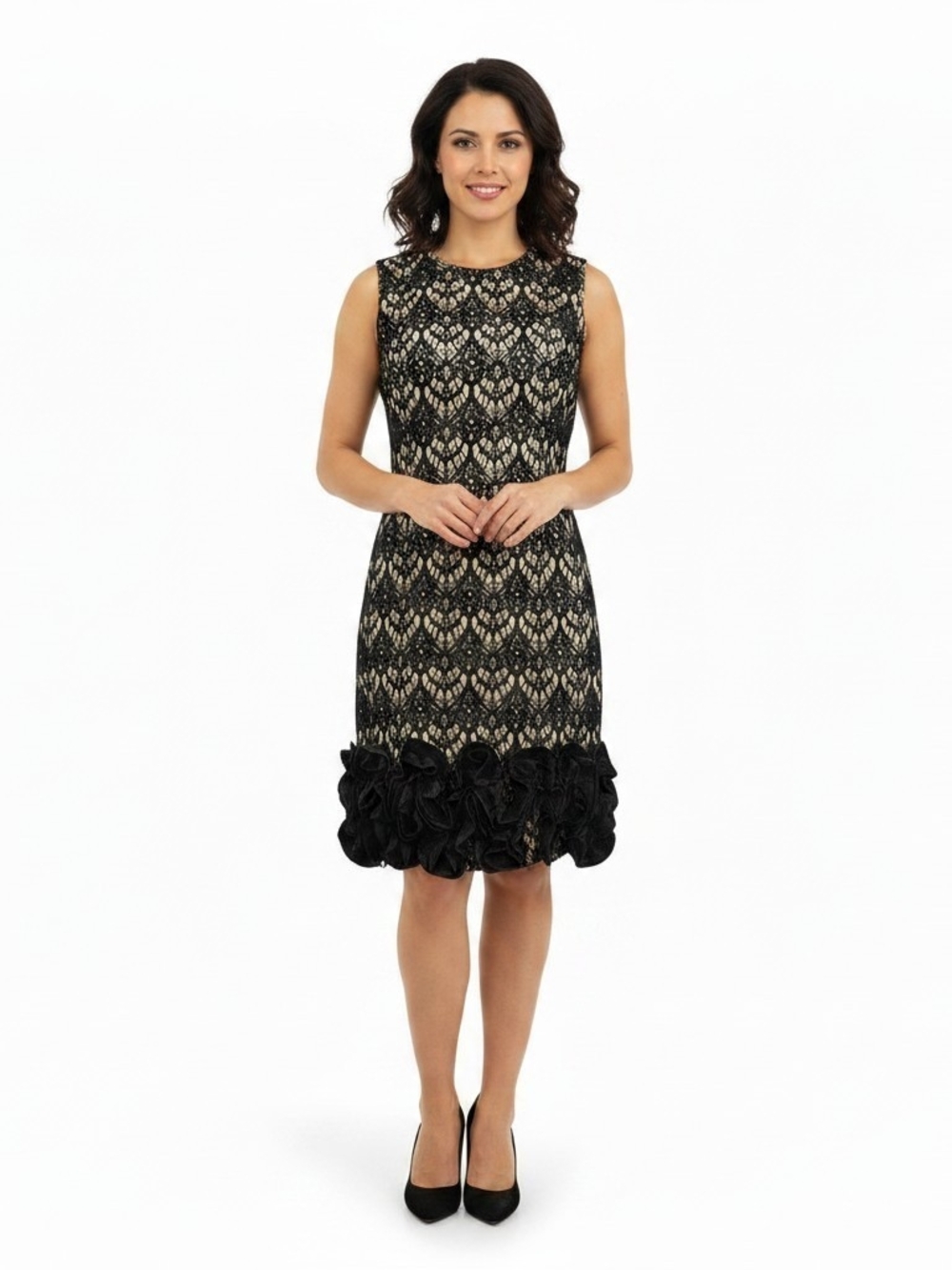 Donna Ricco Rosette Cupcake Hem Lace Cocktail Dress Sleeveless Size 14